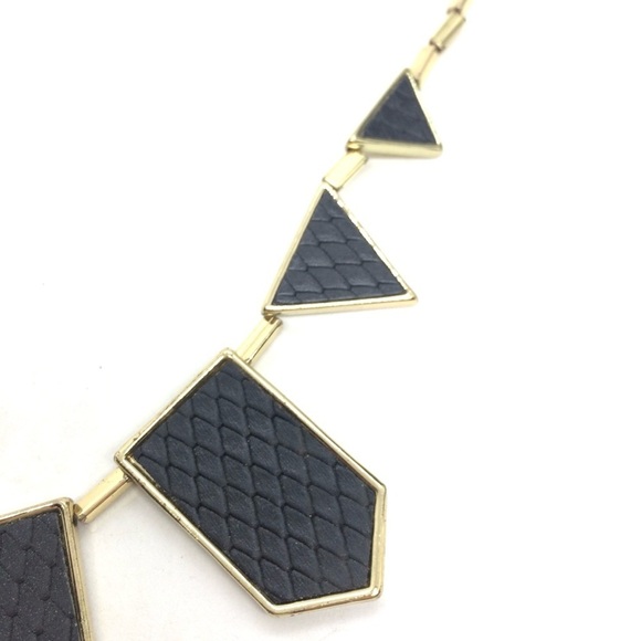 3/$30 HOUSE OF HARLOW NECKLACE LEATHER GEOMETRIC GOLD TONE ART DECO STYLE - Picture 10 of 17